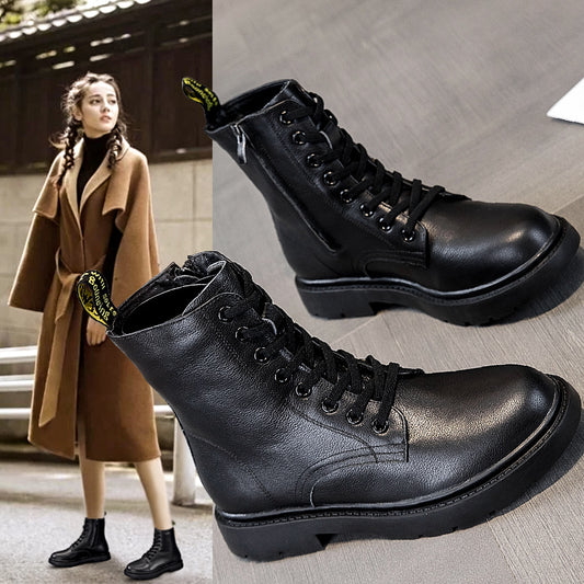 Autumn and winter new women's shoes leather short boots female flat bottomed hundred Martin boots large size female boots