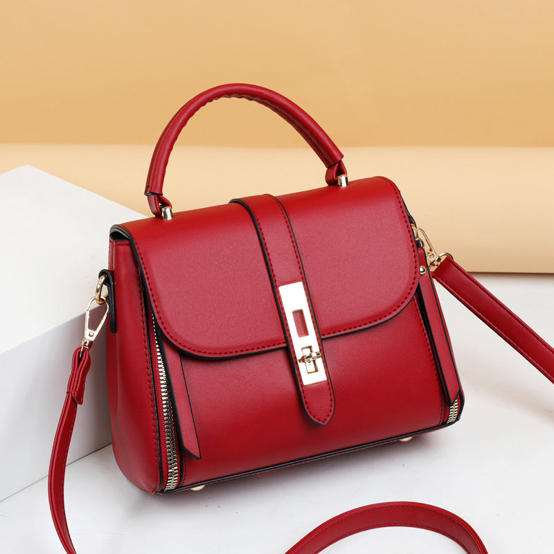 Bag female new retro fashion shoulder bag soft leather middle-aged handbag crossbody bag lady bag