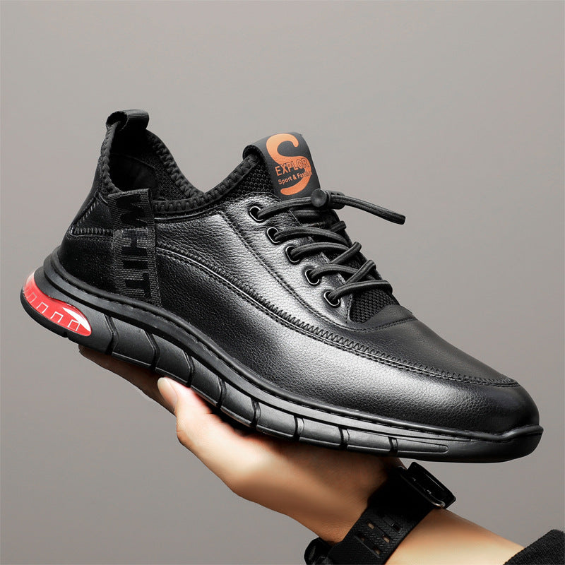 Genuine leather men's shoes autumn and winter tide shoes, new fashion plus velvet head layer cowhide men's sports casual leather shoes men